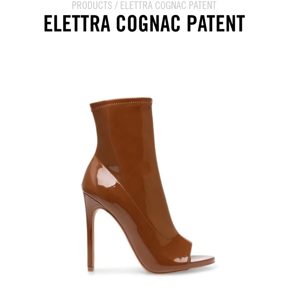 ‼️SOLD‼️ 
Steve Madden Peep-Toe Bootie Elettra Cognac Patent